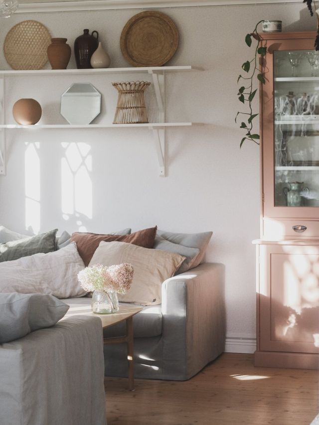 Gråbeige 3-sits soffa i linnemix