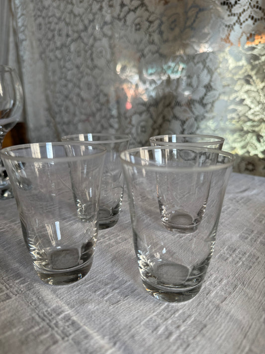 Tunna glas med inristning , 4st