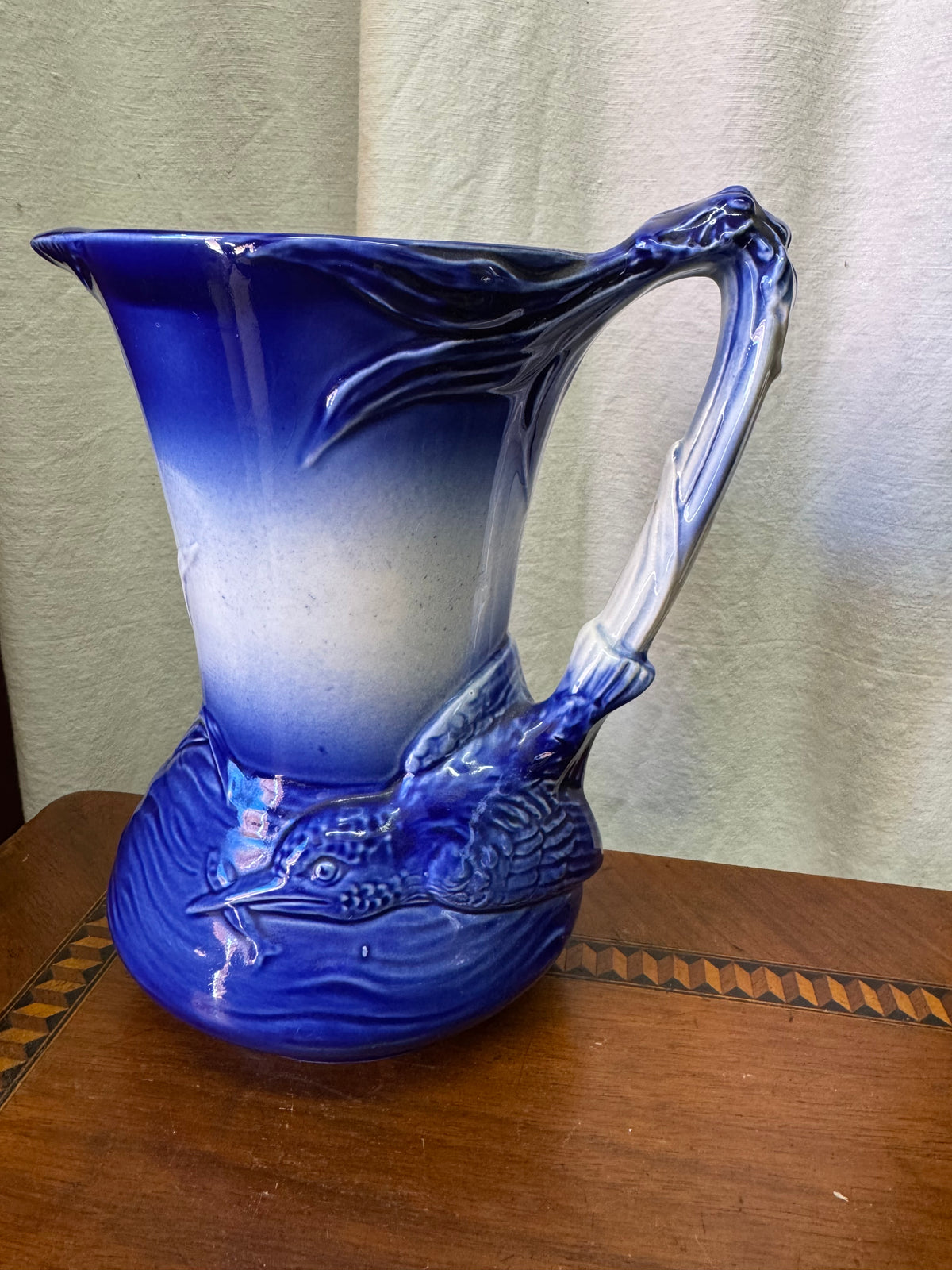 Kanna med fågel i blått - Burleigh Ironstone England