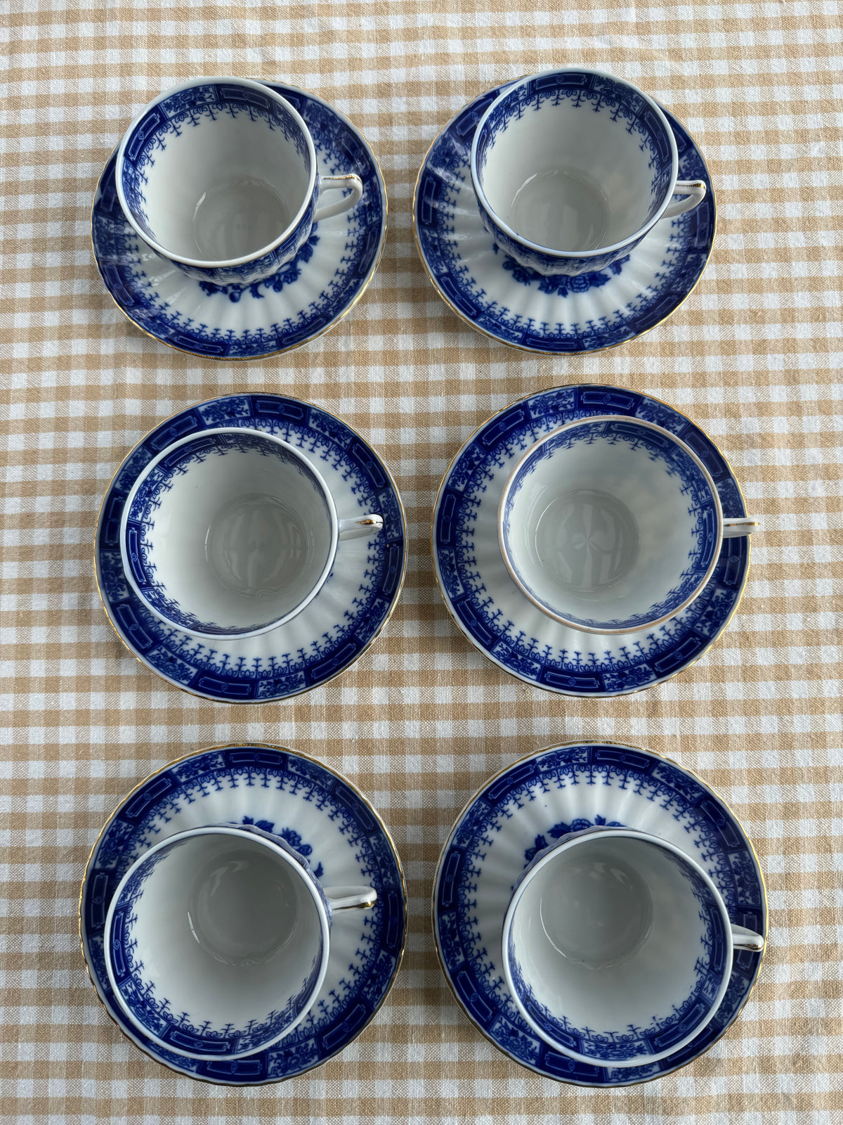 Blåvita kaffekoppar med fat, 6st