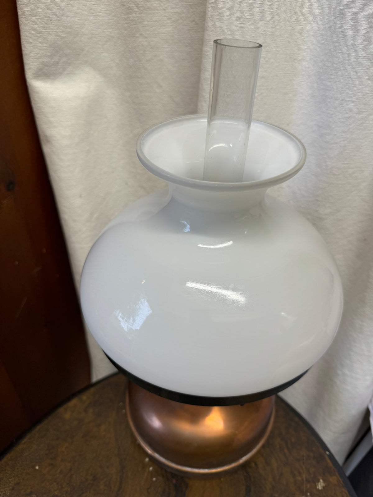 Fotogenlampa koppar och porslin