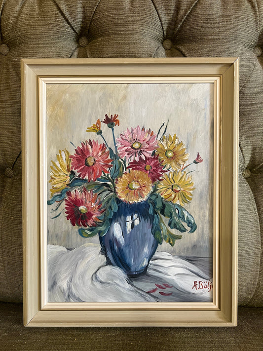 Oljemålning blommor med vacker ram