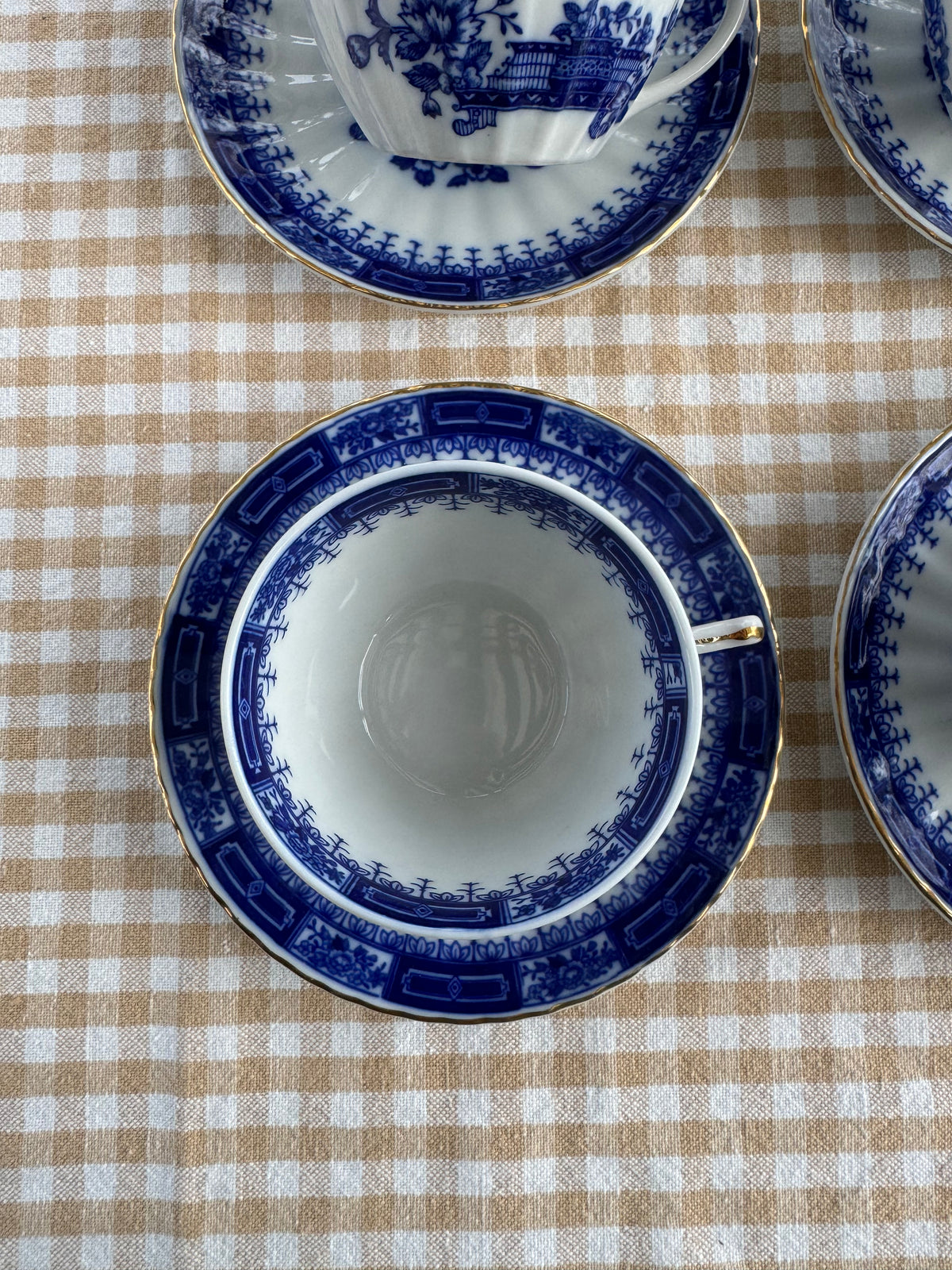 Blåvita kaffekoppar med fat, 6st