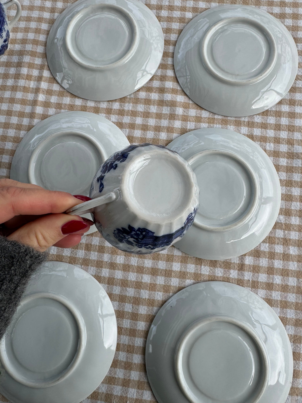 Blåvita kaffekoppar med fat, 6st
