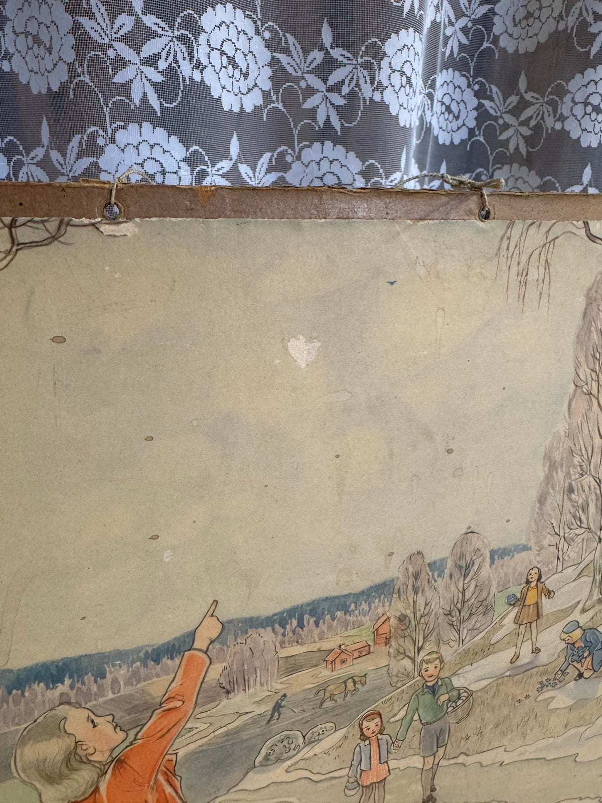 Äldre skolplansch – “April”, utgiven av A.B. P.A. Norstedt & Söner. Troligen 1930–1950-tal