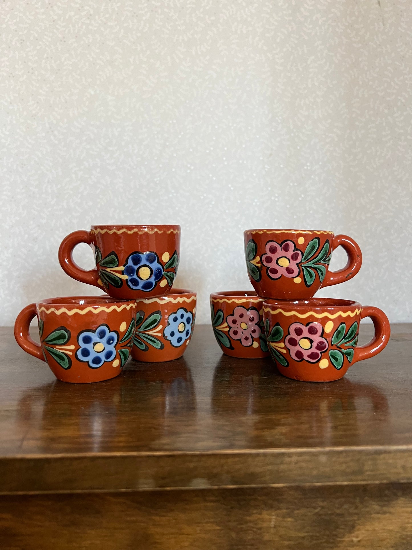 6 st glöggmuggar med målade blommor