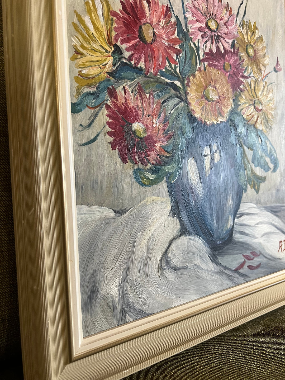 Oljemålning blommor med vacker ram