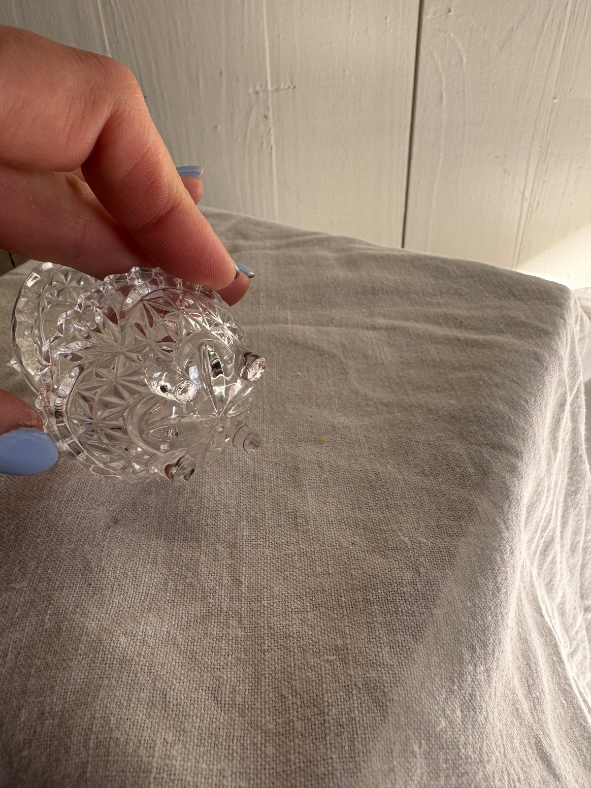 Saltskål på fot i glas med fågel