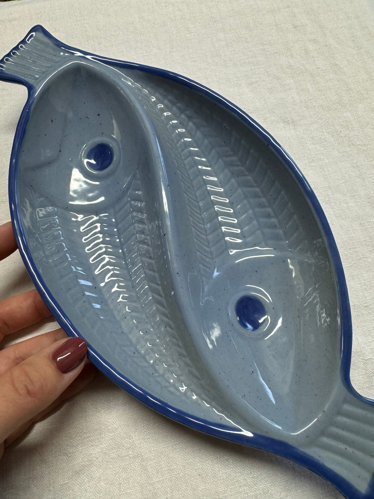 Fiskfat i blått