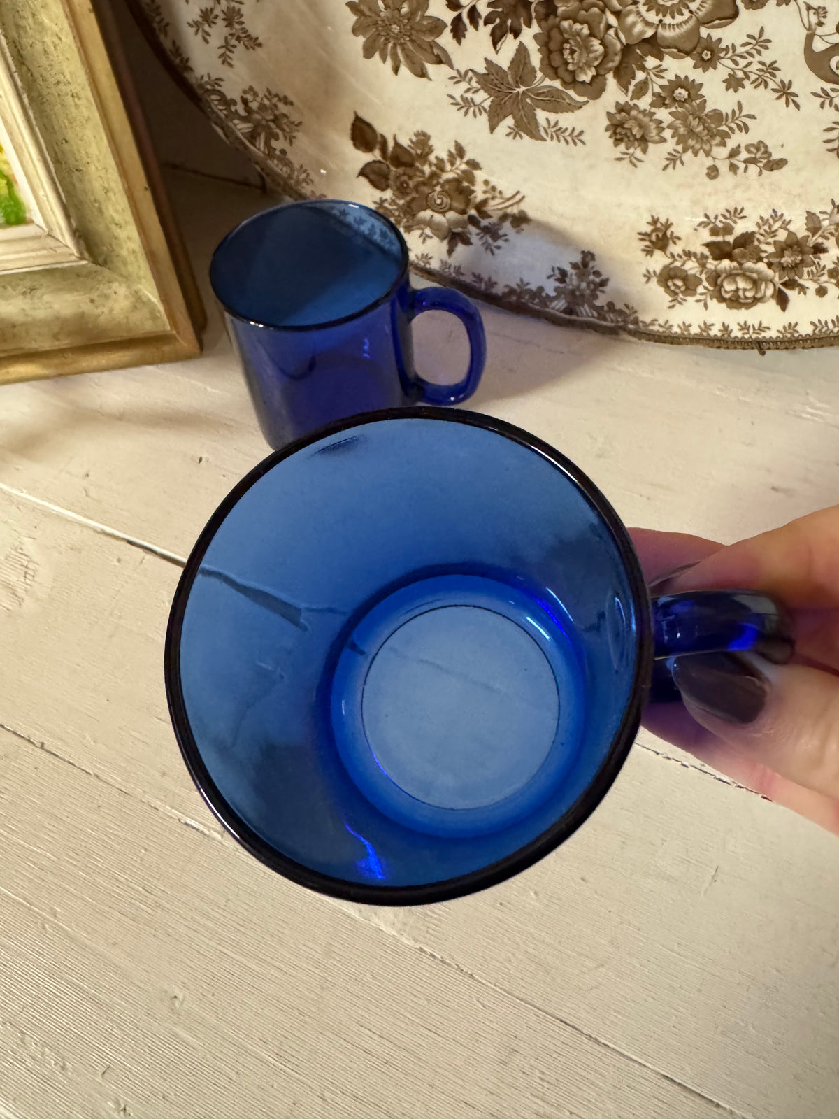 Blå muggar i porslin, 2st