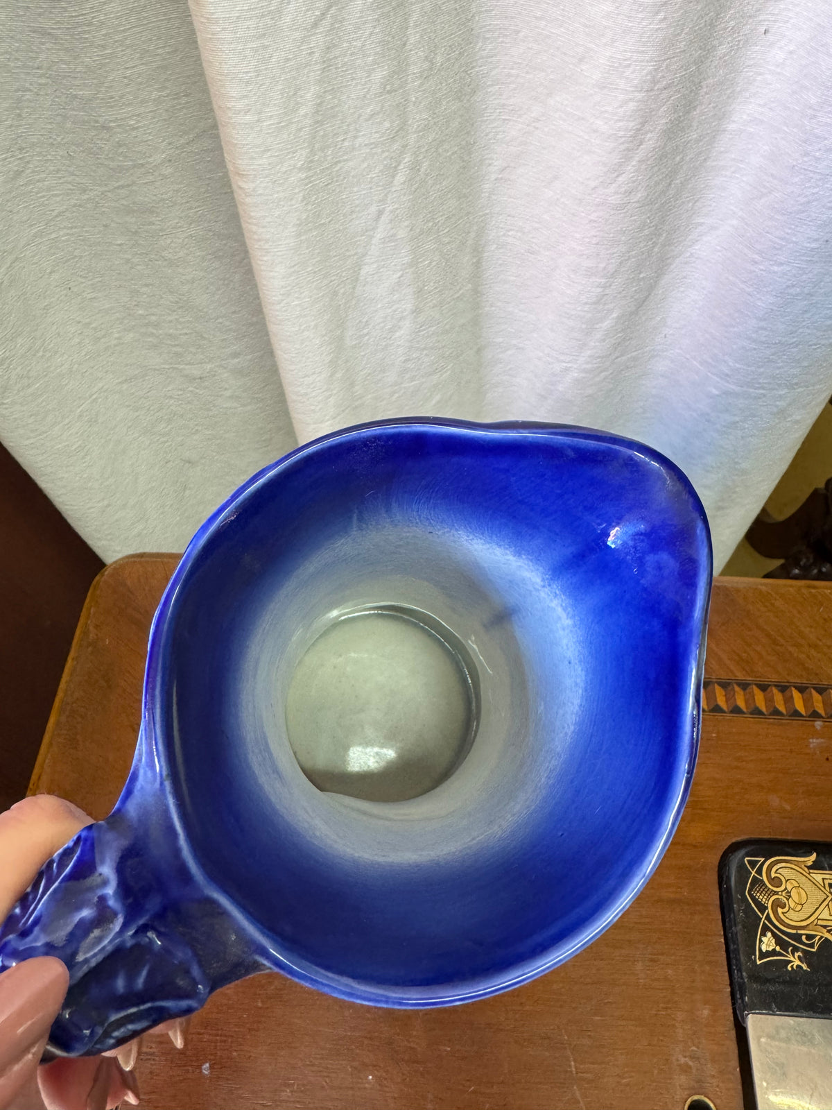 Kanna med fågel i blått - Burleigh Ironstone England