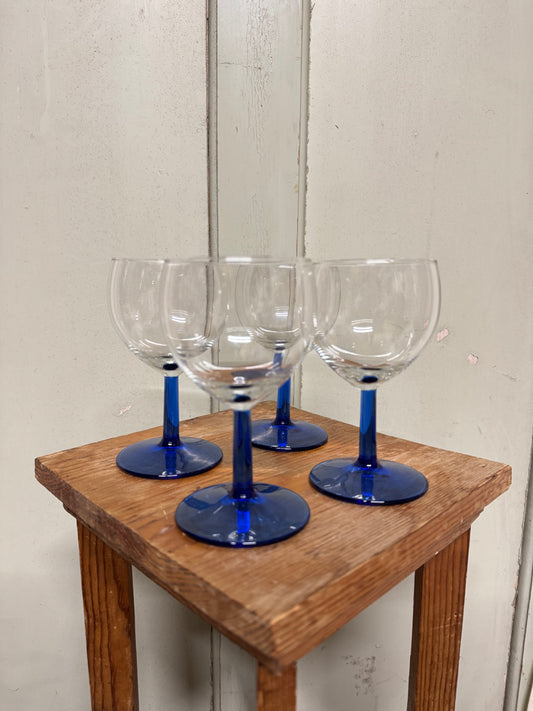 Vinglas med blå fot, 4st