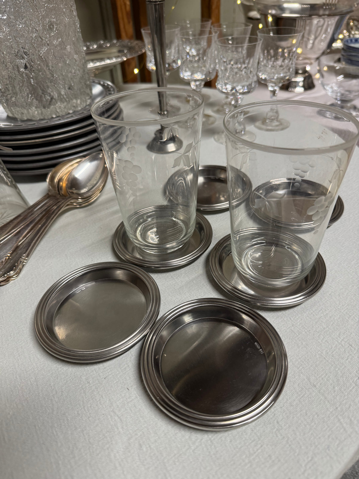 Glasunderlägg i nysilver, 6st