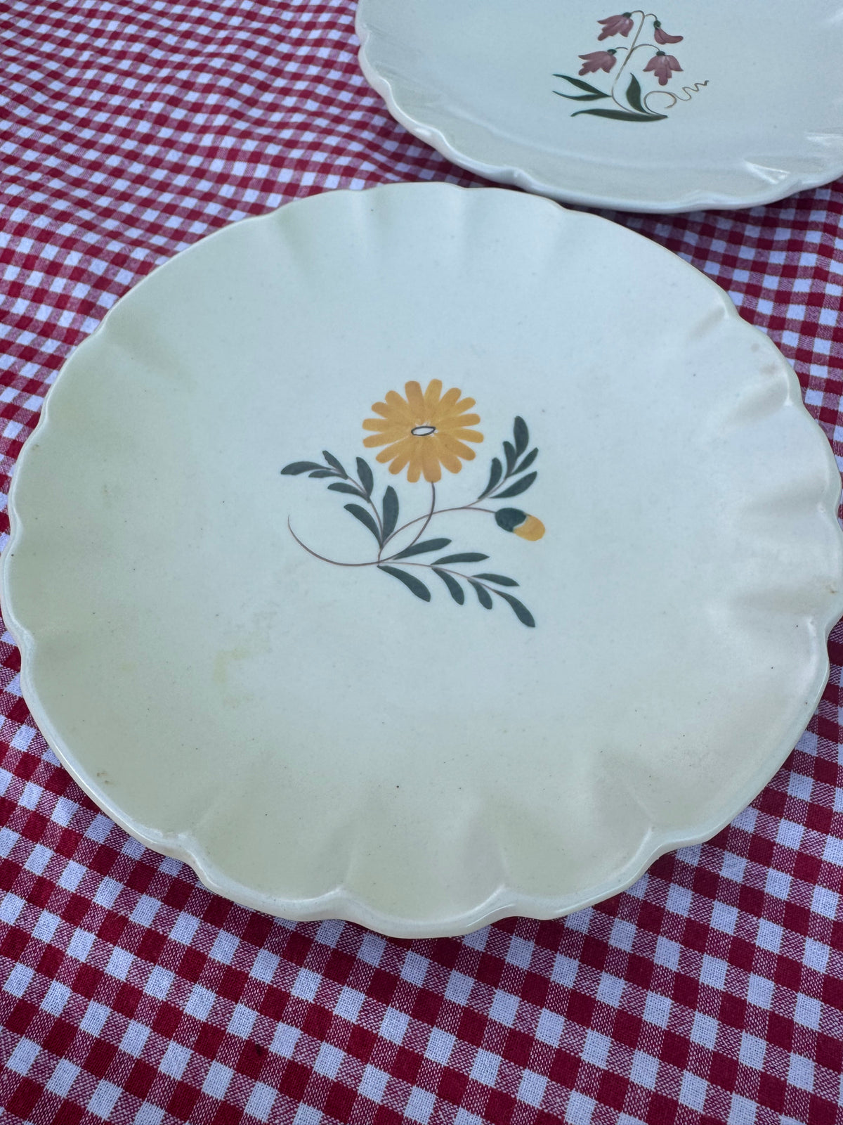 6st assietter BoFajans vågad kant med blomstermotiv