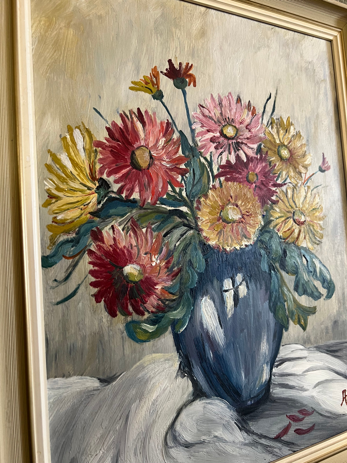 Oljemålning blommor med vacker ram