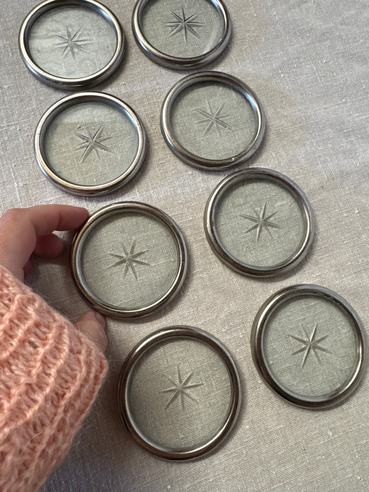 Coasters i glas med metallinfattning, 8st
