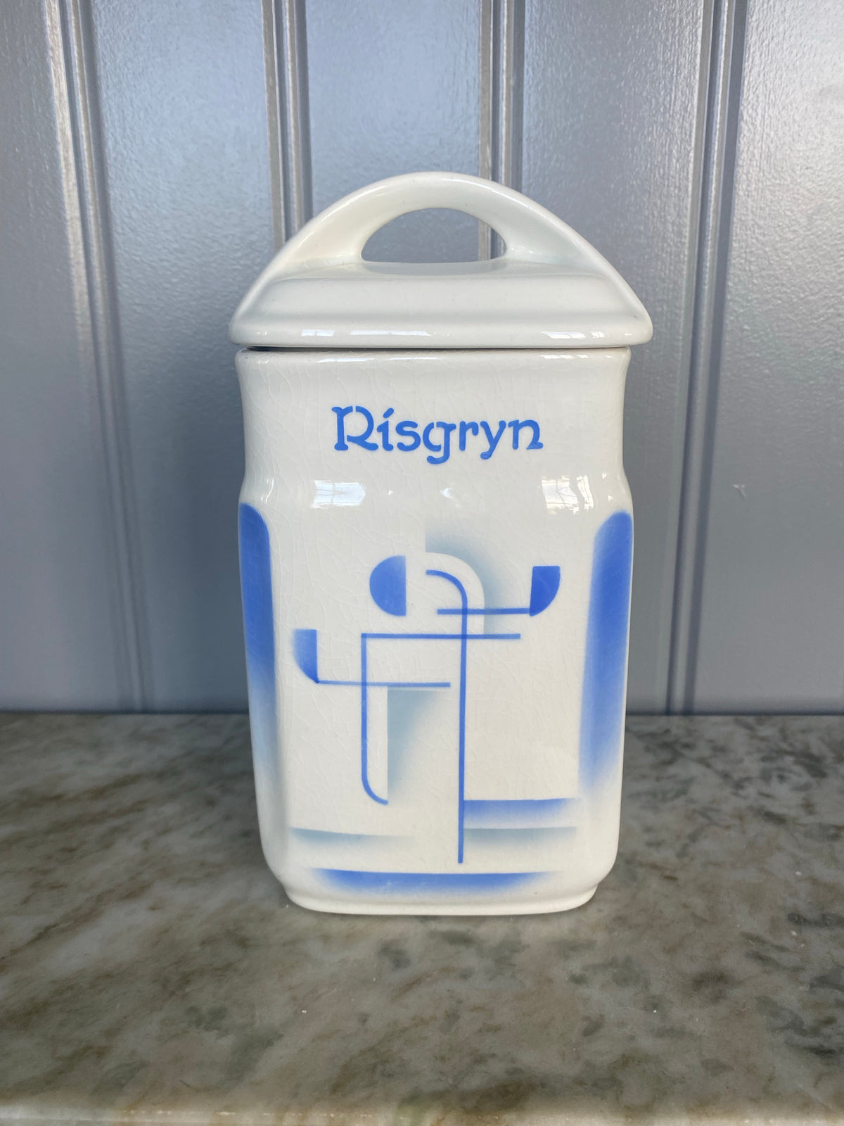 Blåvit porslinsburk ~ RISGRYN
