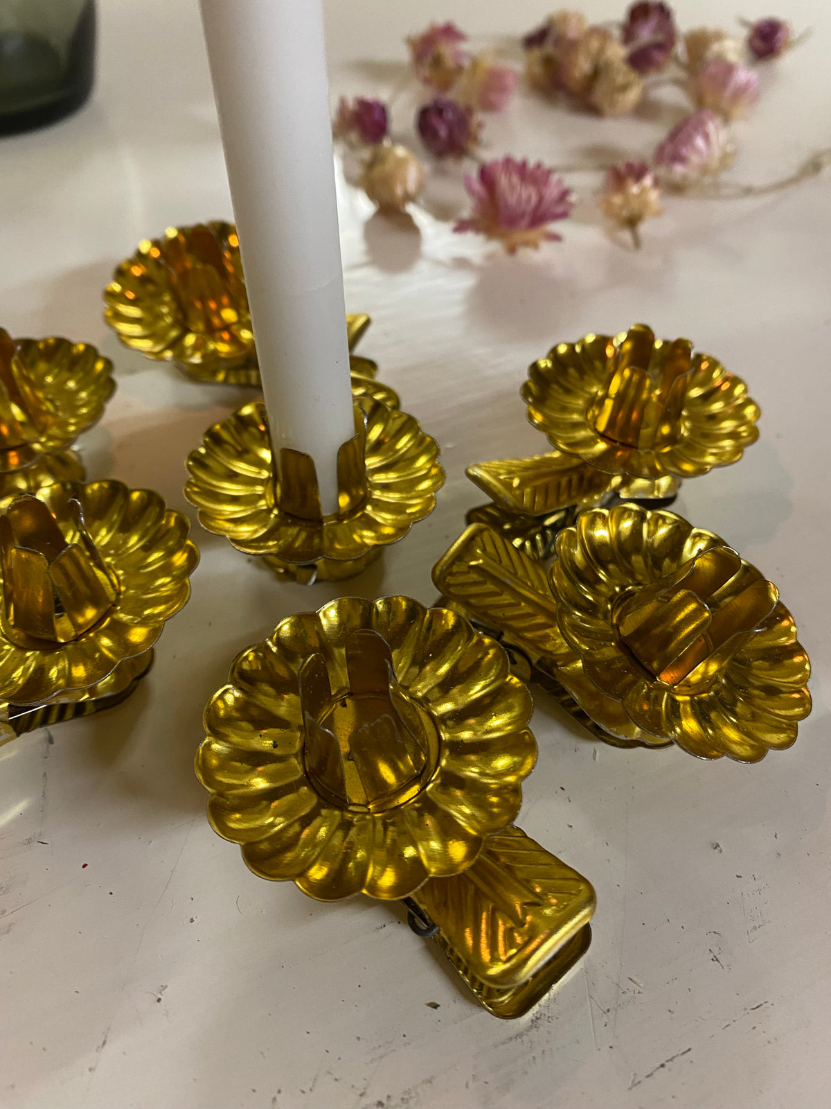 7st ljusklämmor för julgransljus ~ guldfärgade