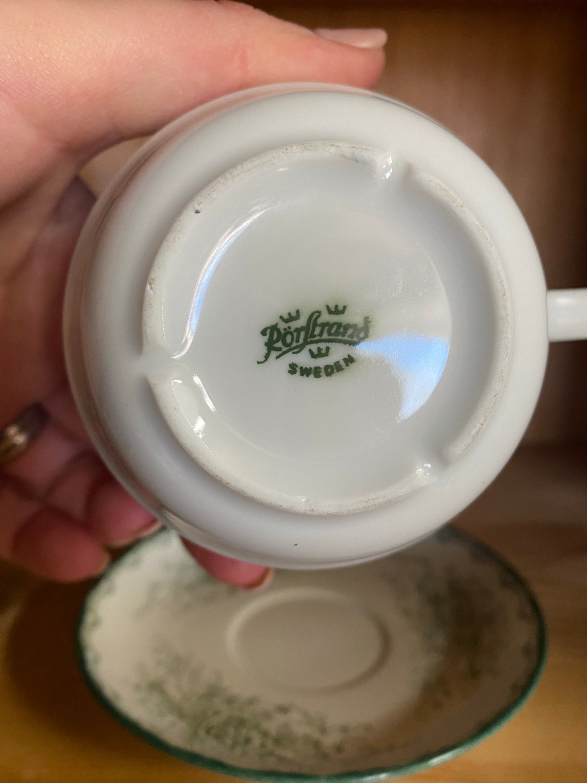 Kaffekopp med fat - Grön Anna