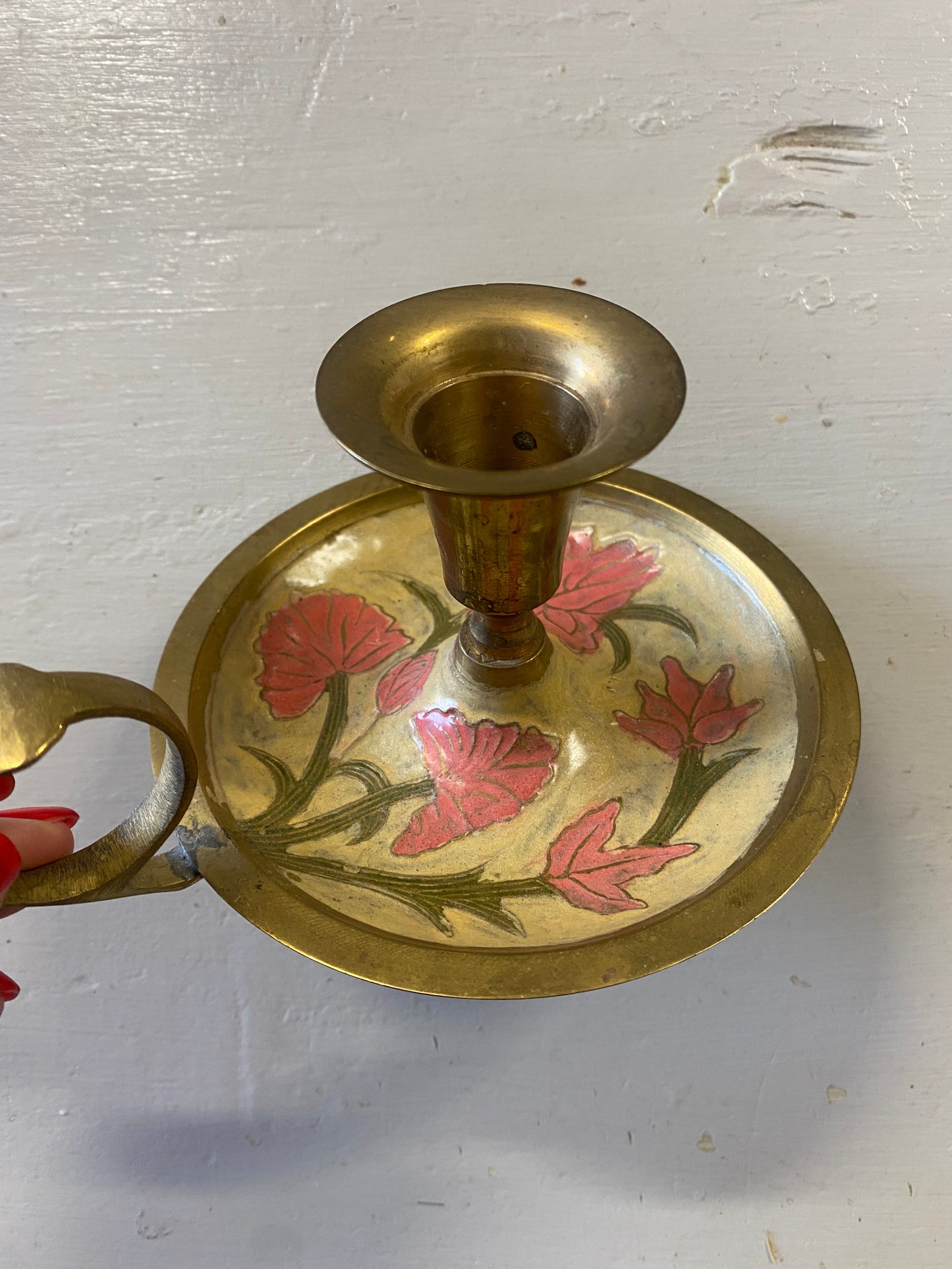 Finaste mässingsljusstake män med handtag och blomdekor