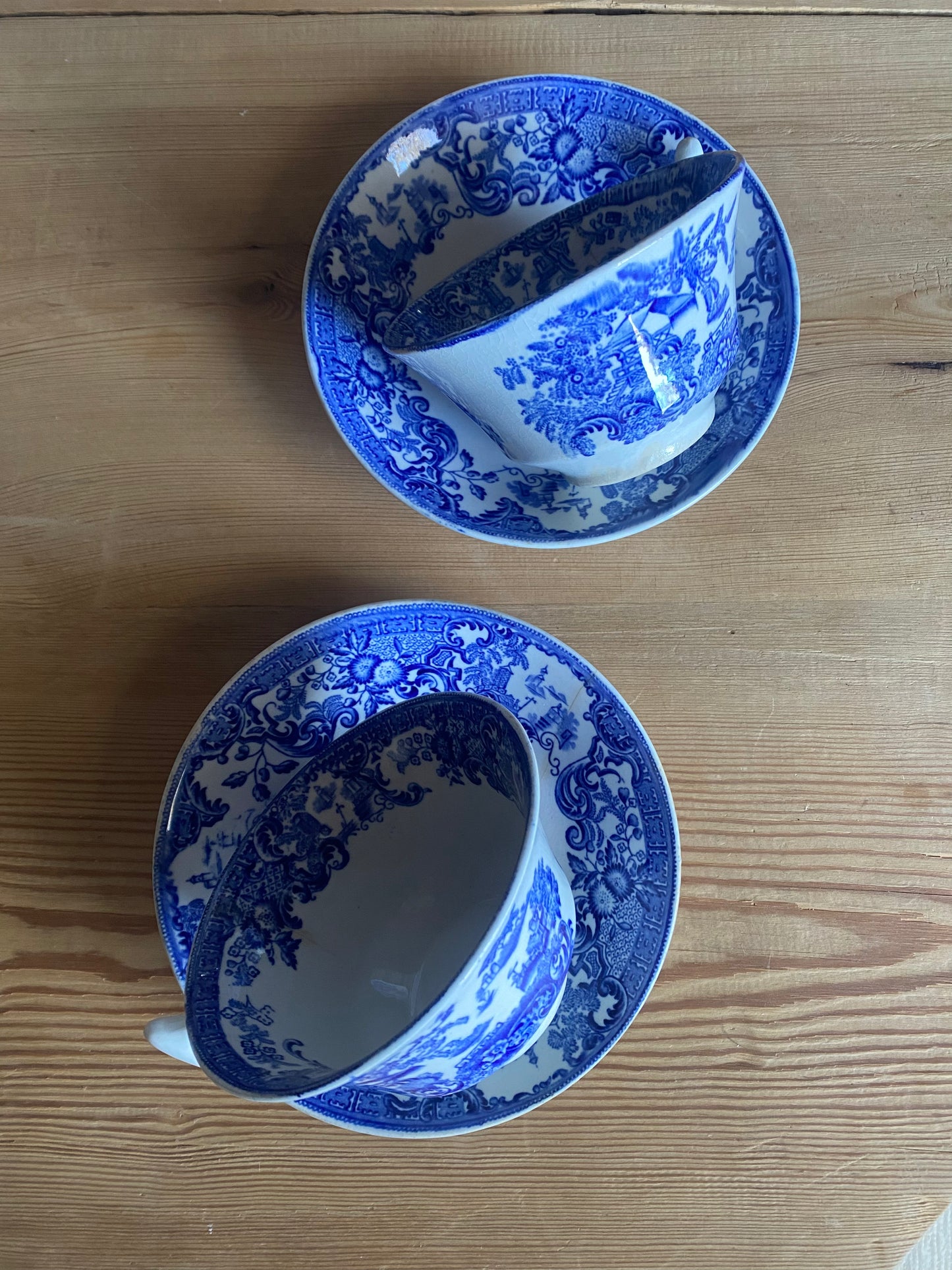Paret blåvita kaffekoppar med fat - Rörstrand 1800-tal