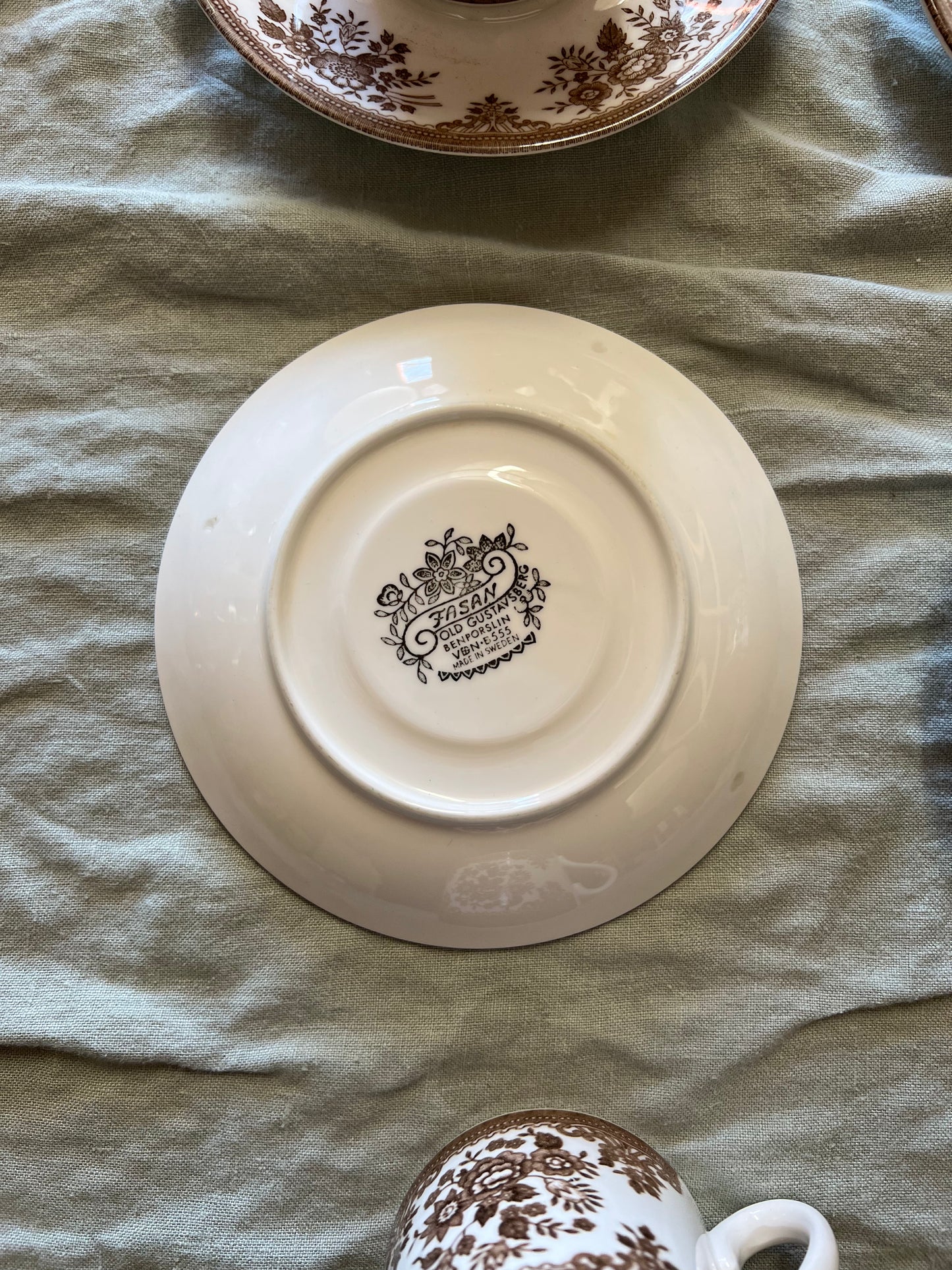 4 kaffekoppar med fat Brun fasan - Old Gustafsberg