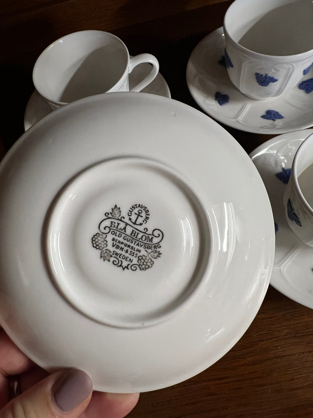 Kaffekopp med fat - Blå Blom Old Gustavsberg