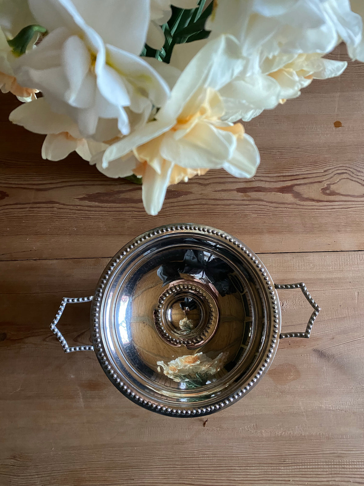 Silverfat på fot med handtag