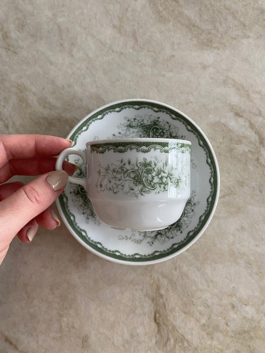 Grön Anna kaffekopp med fat