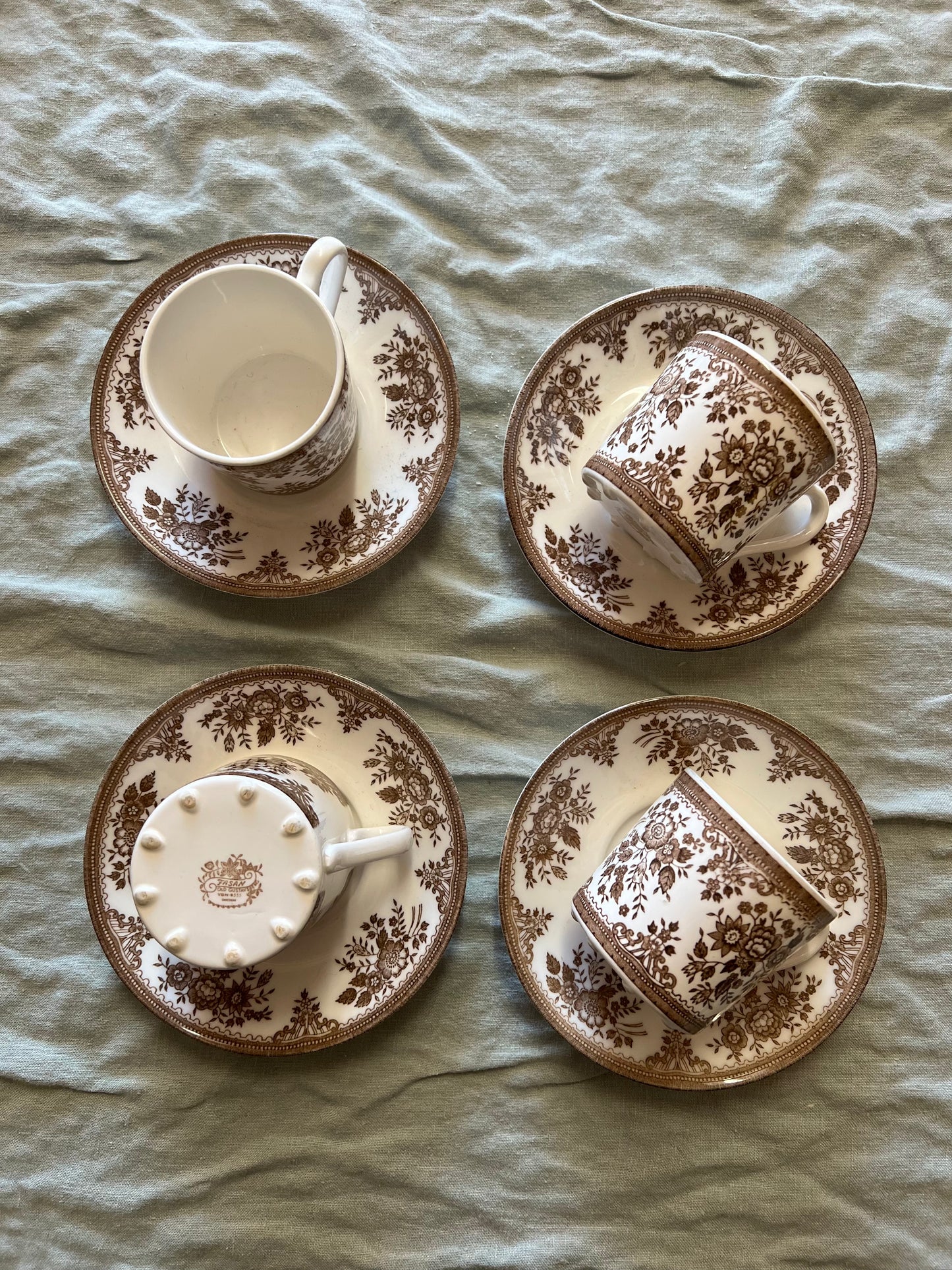 4 kaffekoppar med fat Brun fasan - Old Gustafsberg