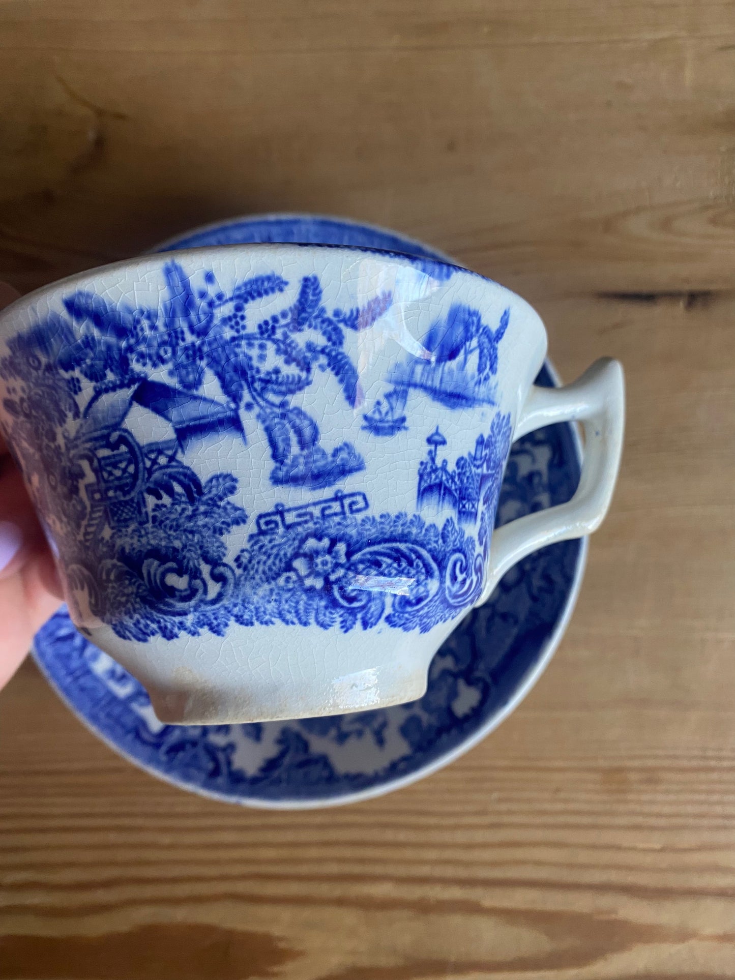 Paret blåvita kaffekoppar med fat - Rörstrand 1800-tal