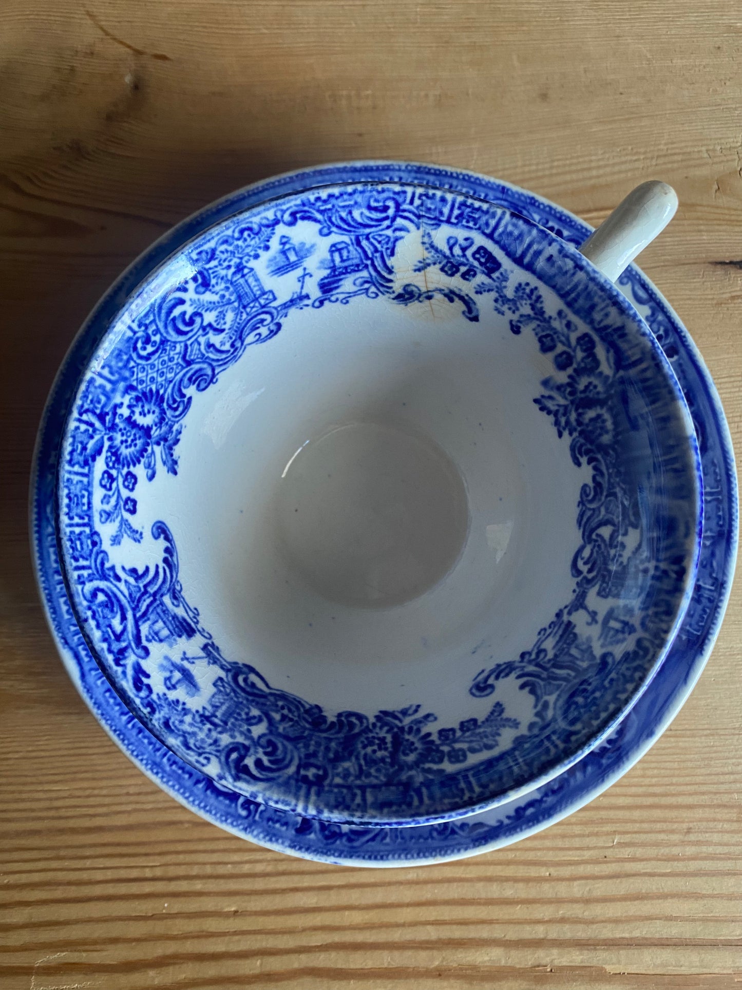 Paret blåvita kaffekoppar med fat - Rörstrand 1800-tal