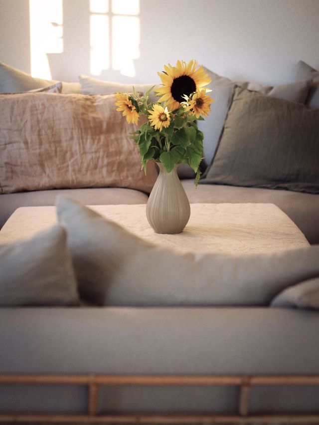 Gråbeige 3-sits soffa i linnemix