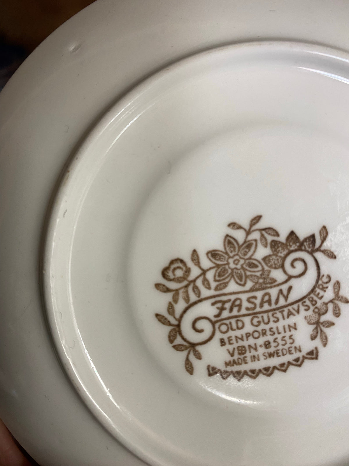 Fyra kaffekoppar med fat - brun FASAN Old Gustafsberg