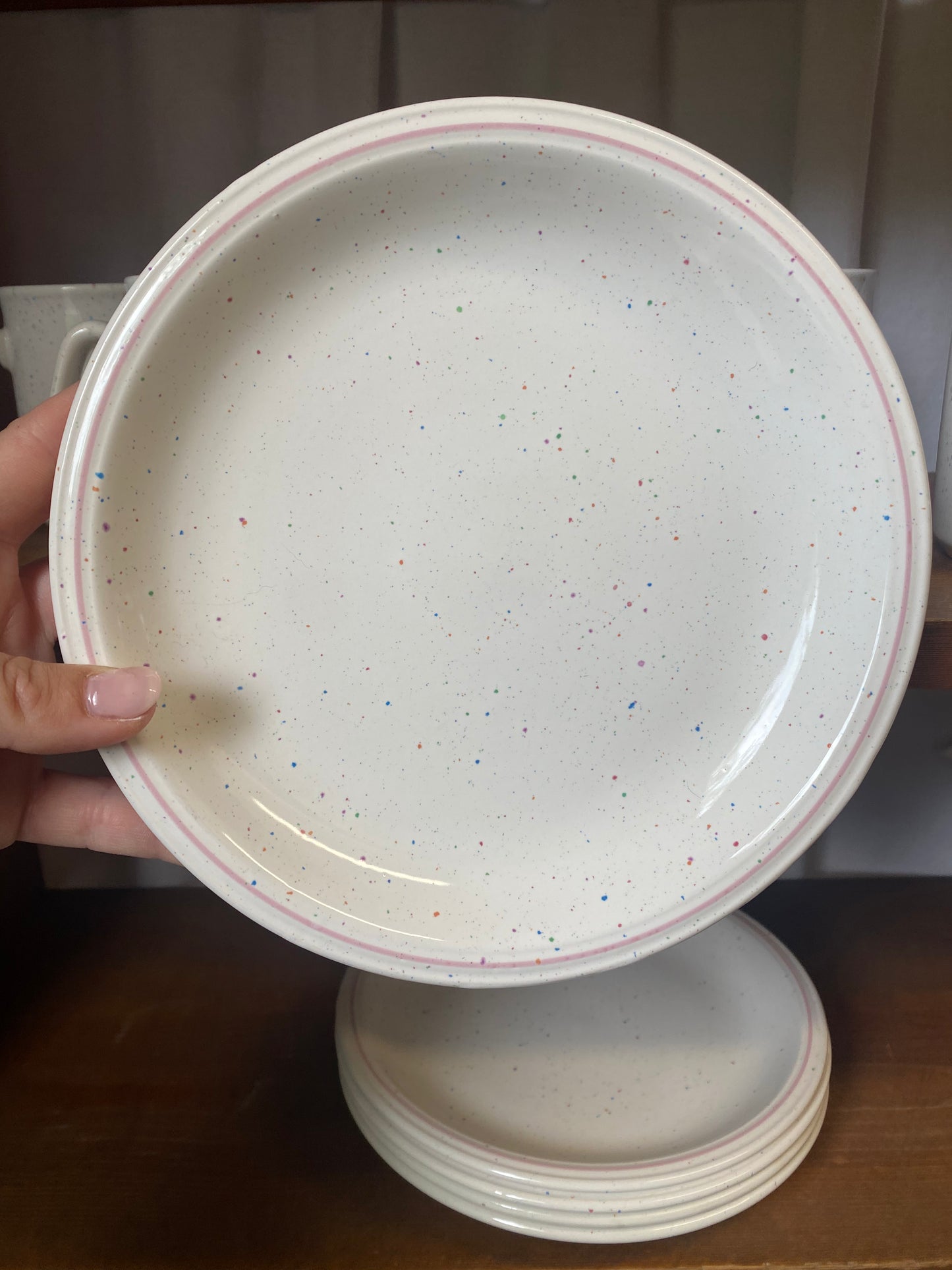 6st assietter med stänk i pastell - BARRATTS