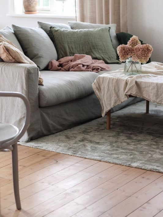 Gråbeige 3-sits soffa i linnemix