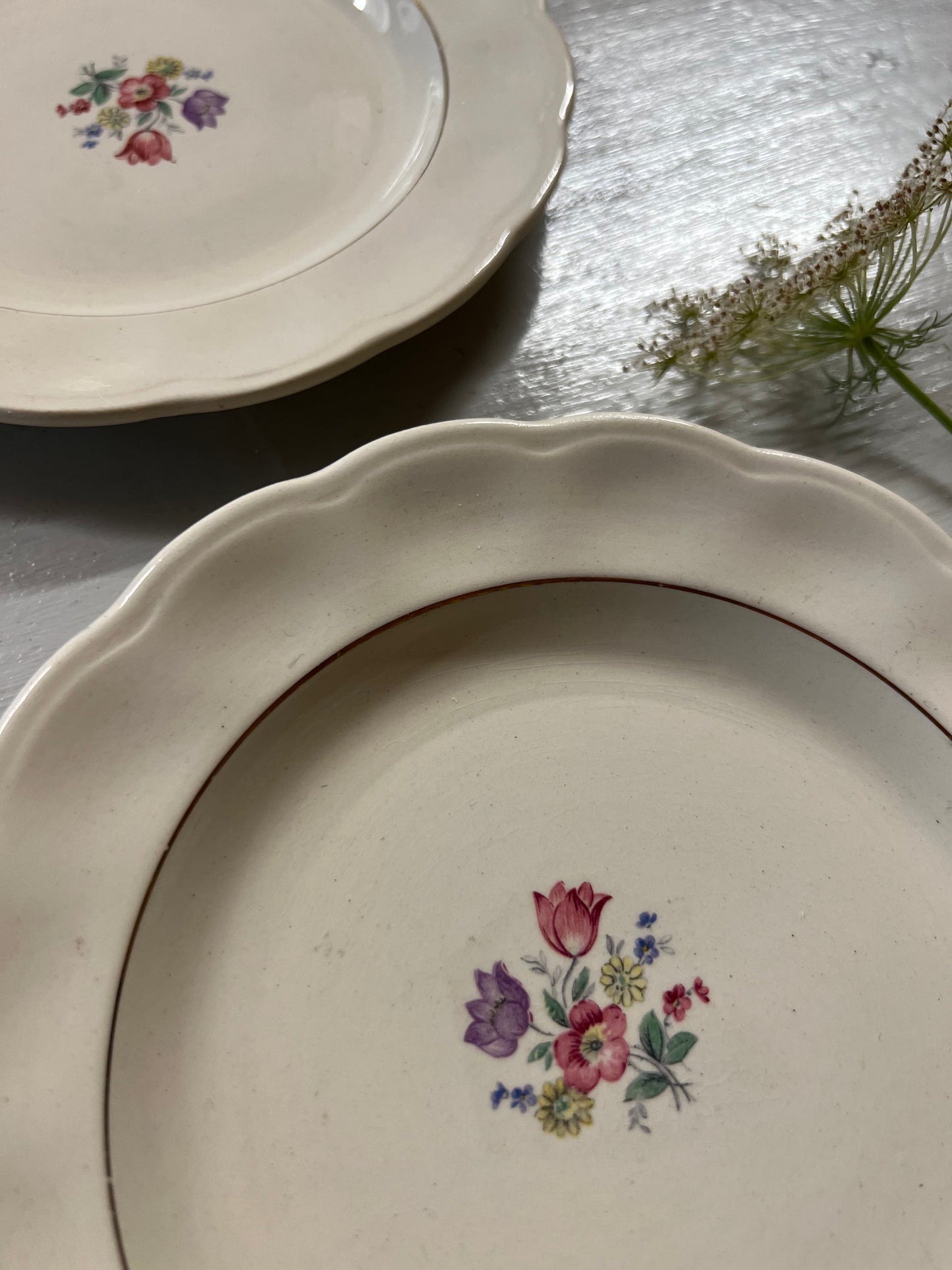 Två assietter med blommor