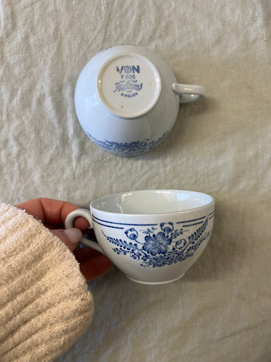 Fågel blå Rörstrand - två kaffekoppar