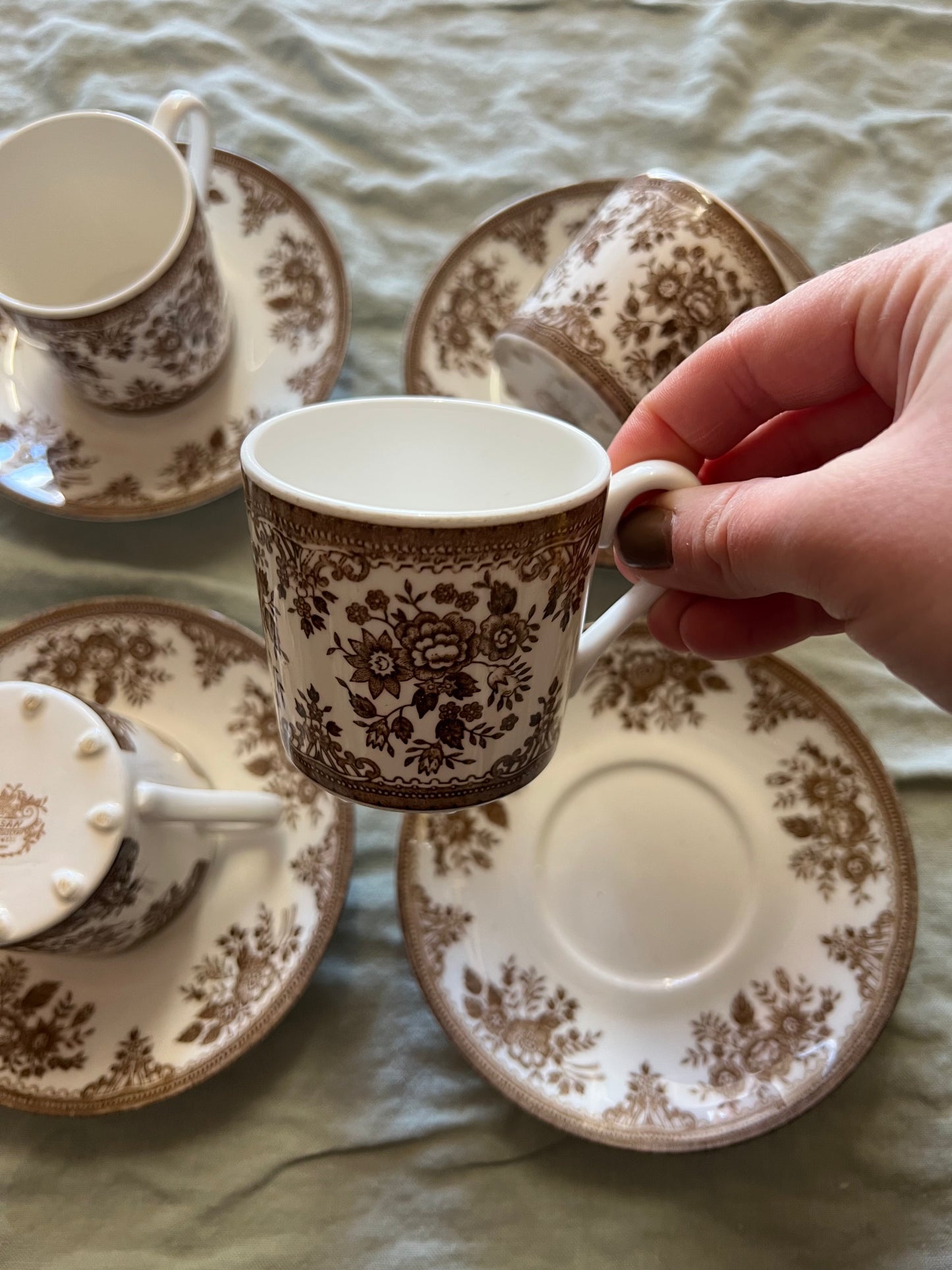 4 kaffekoppar med fat Brun fasan - Old Gustafsberg