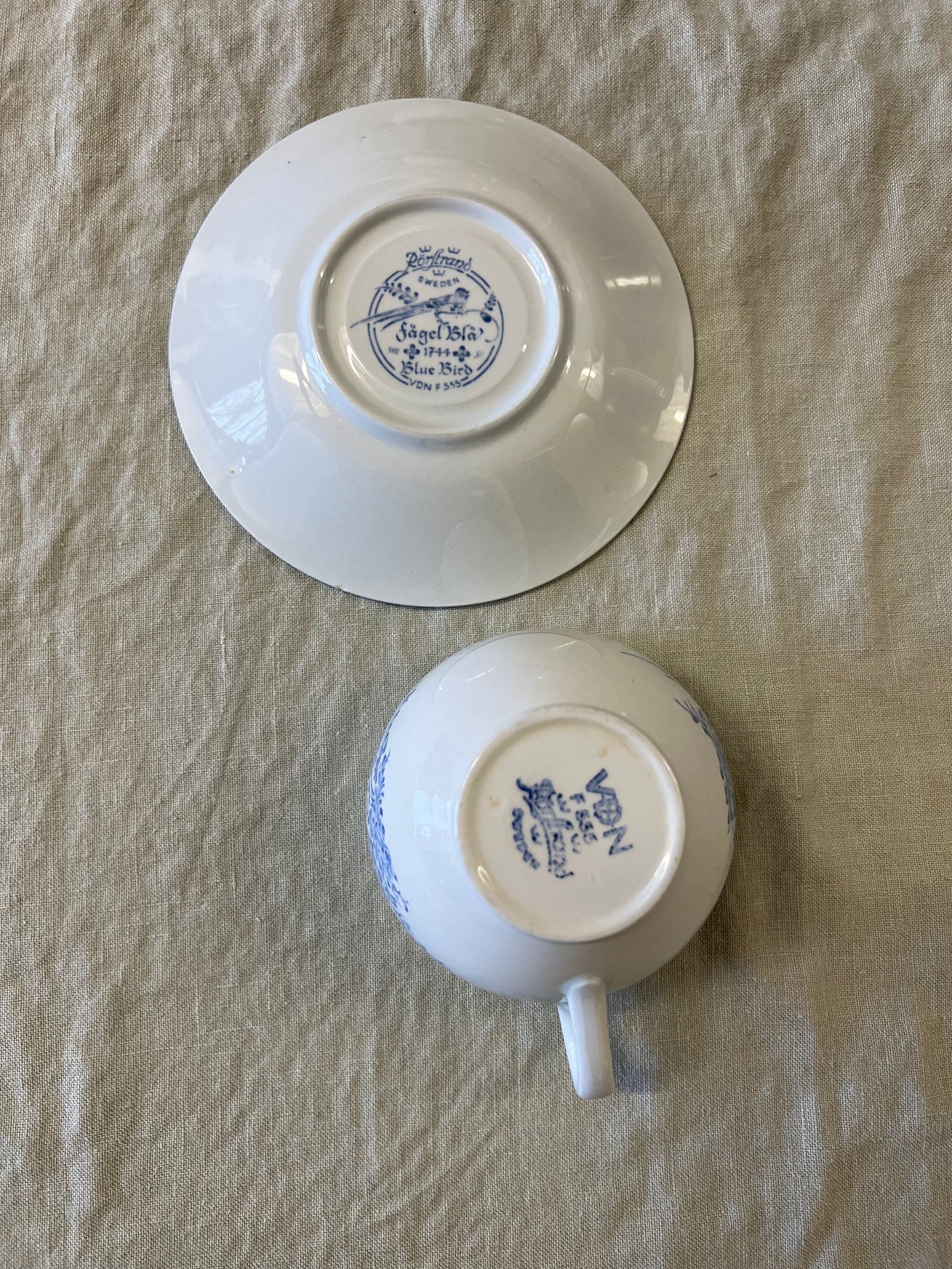 Fågel blå Rörstrand - kaffekopp med fat