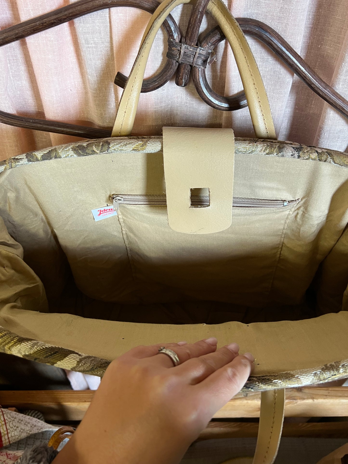 Vintage weekendbag i tyg med växter