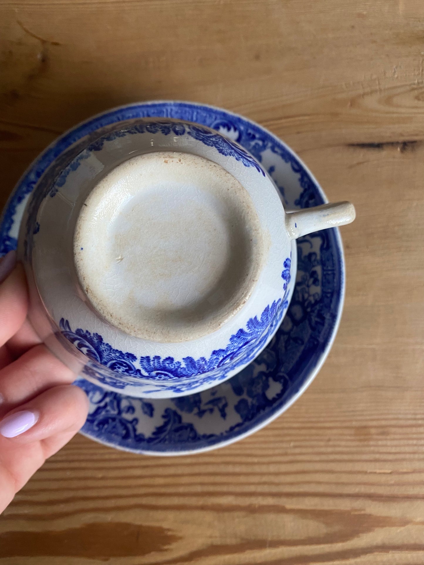 Paret blåvita kaffekoppar med fat - Rörstrand 1800-tal