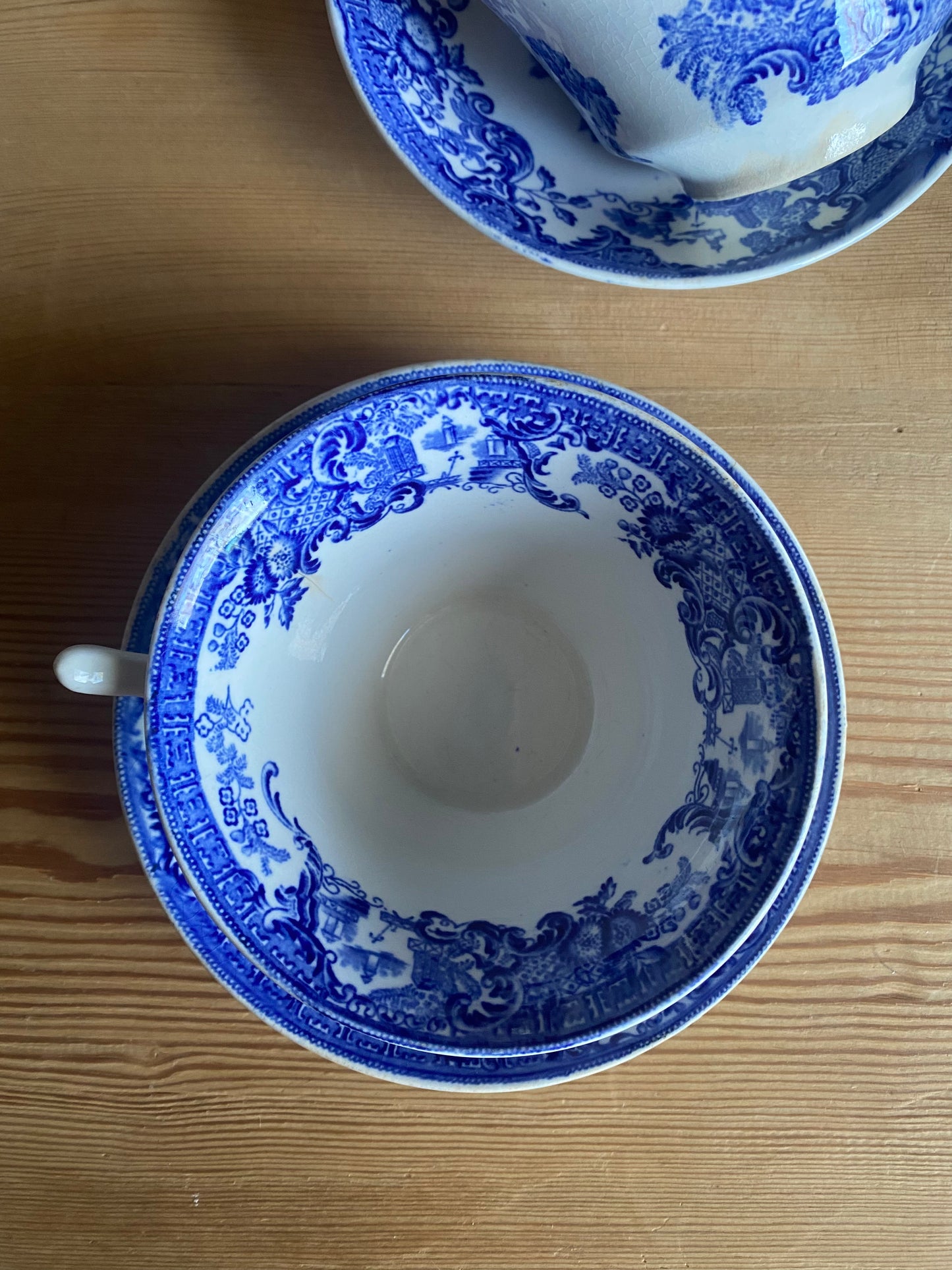 Paret blåvita kaffekoppar med fat - Rörstrand 1800-tal